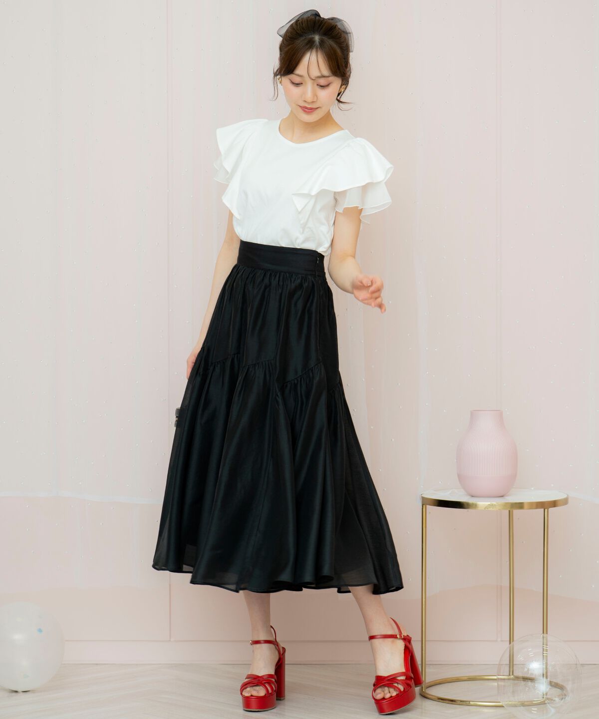 WILLSELECTION「ギャザー切替シアースカート」|フレア|