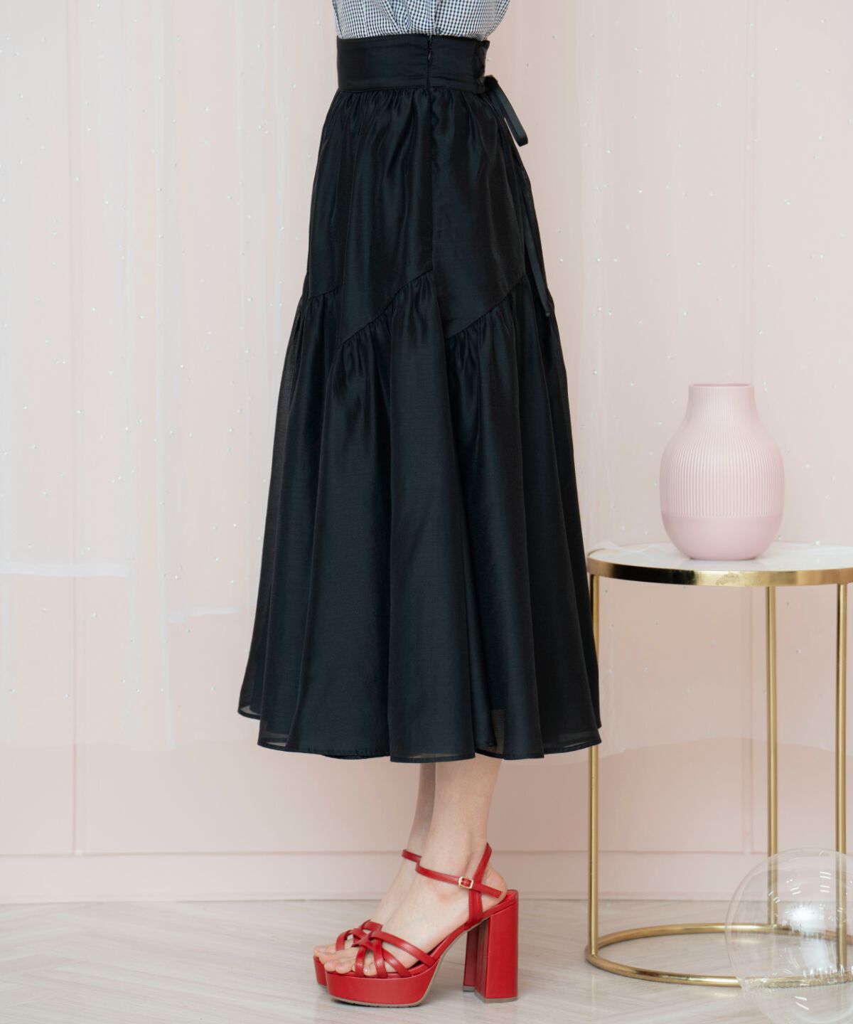 WILLSELECTION「ギャザー切替シアースカート」|フレア|