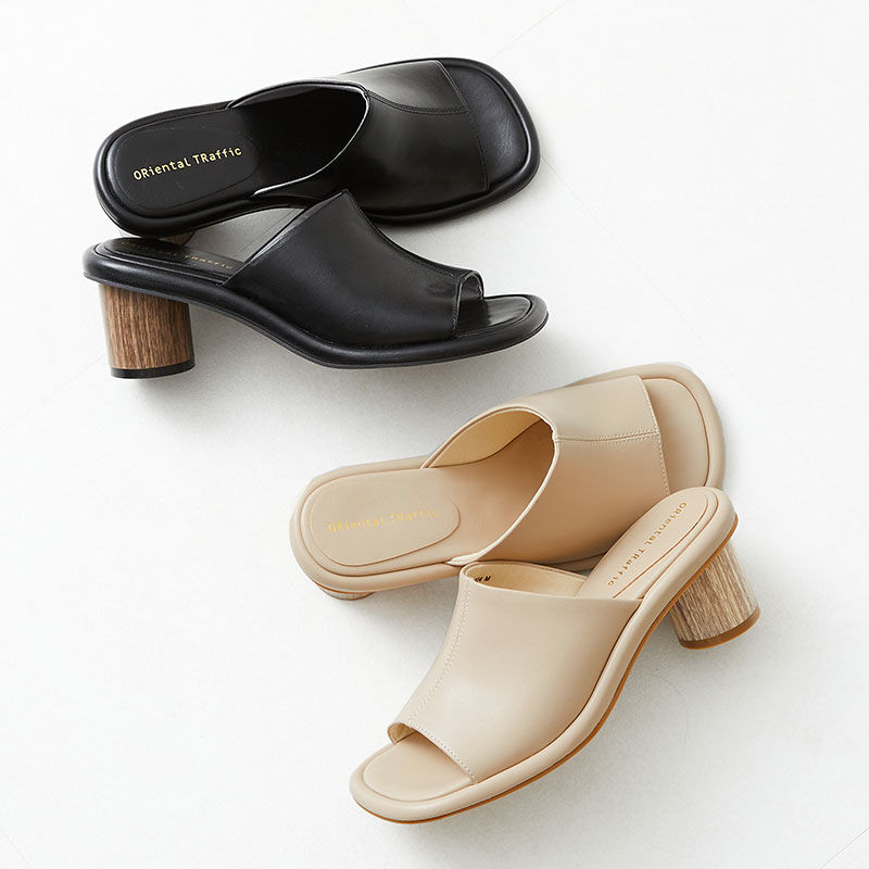 ORiental TRaffic「ウッドヒール甲深ミュールサンダル/31224」|サンダル|BLACK