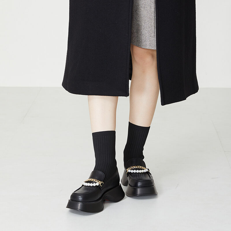 ORiental TRaffic「パールチェーン厚底ニットブーツ/31431」|ショートブーツ|