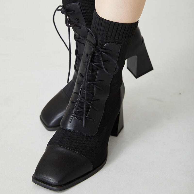 ORiental TRaffic「レースアップニットヒールブーツ/31433」|ショートブーツ|