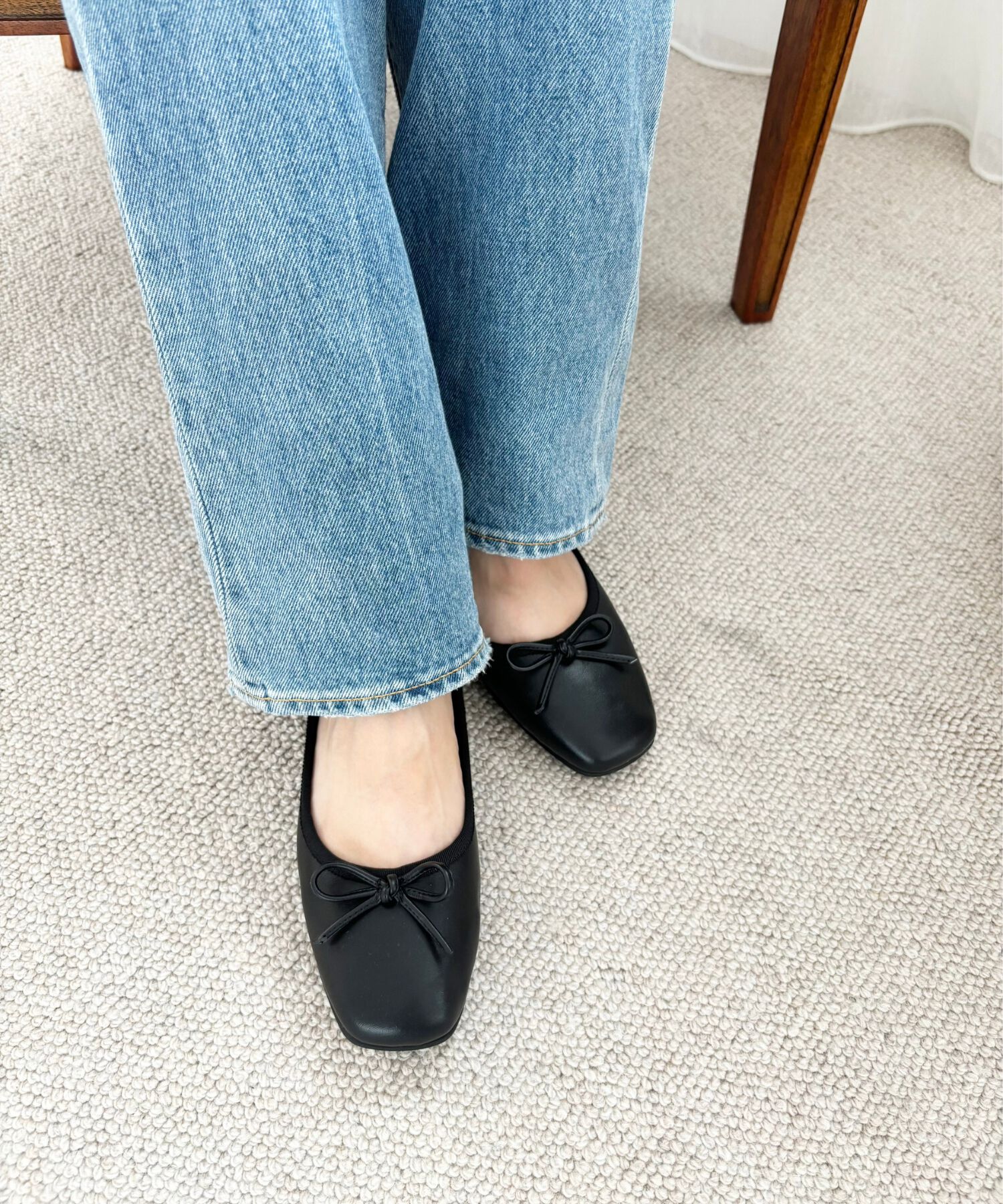 ORiental TRaffic「【WEB限定】 スクエアトゥ バレエシューズ /R-4009 フラット 軽い  厚手クッション」|パンプス|BLACK