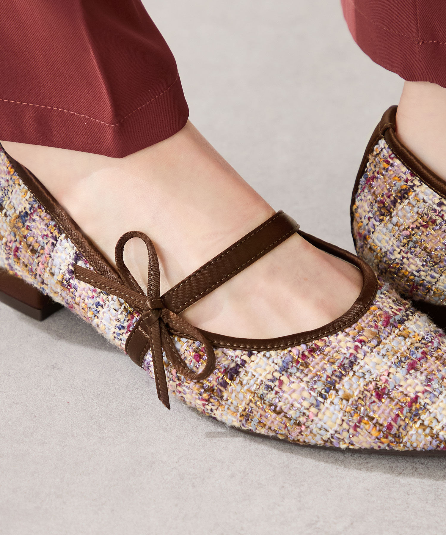 ORiental TRaffic「●2025秋冬新作●ポインテッドトゥ ツイード パンプス /51319 ストラップ」|パンプス|