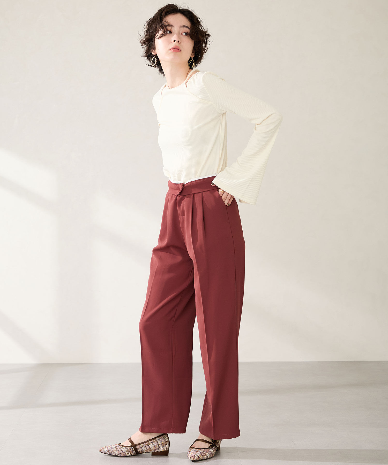 ORiental TRaffic「●2025秋冬新作●ポインテッドトゥ ツイード パンプス /51319 ストラップ」|パンプス|