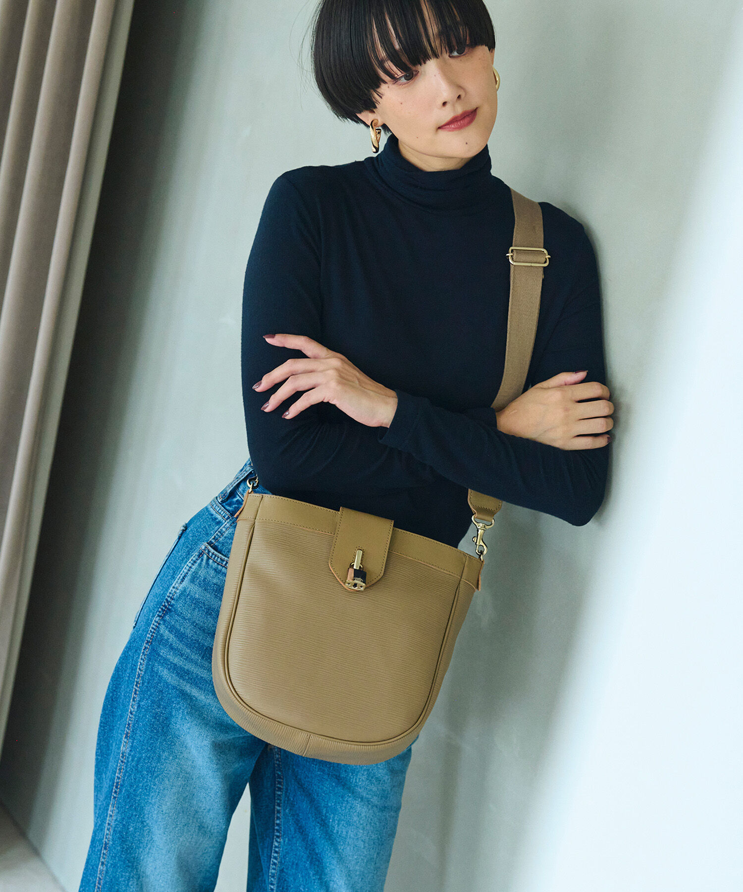 TOPKAPI BREATH「【Breath TOPKAPI】RIPPLE LOCK  リプルロック レザーコンビ ショルダー バッグ」|ショルダー・メッセンジャー|カーキブラウン