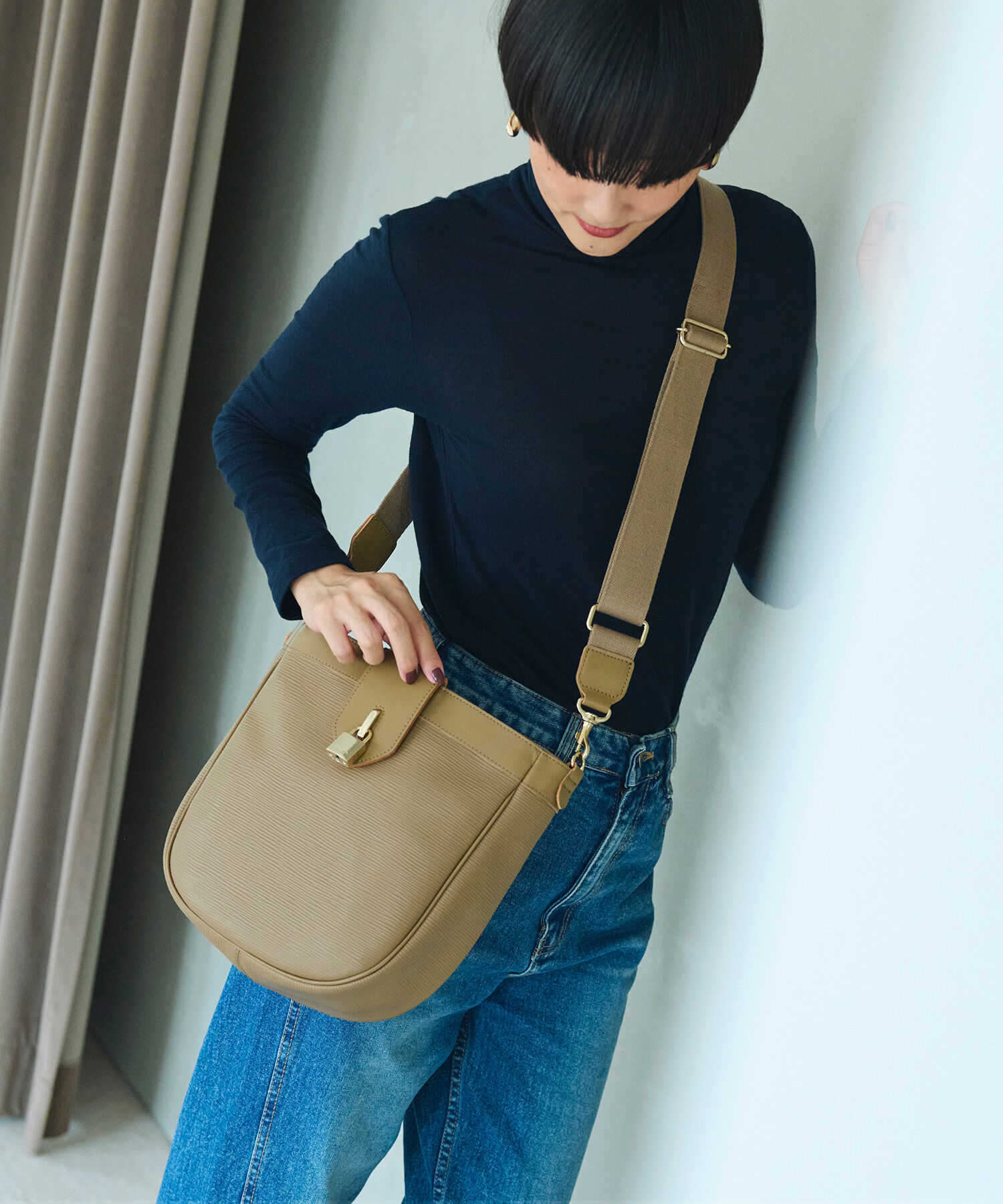 TOPKAPI BREATH「【Breath TOPKAPI】RIPPLE LOCK  リプルロック レザーコンビ ショルダー バッグ」|ショルダー・メッセンジャー|