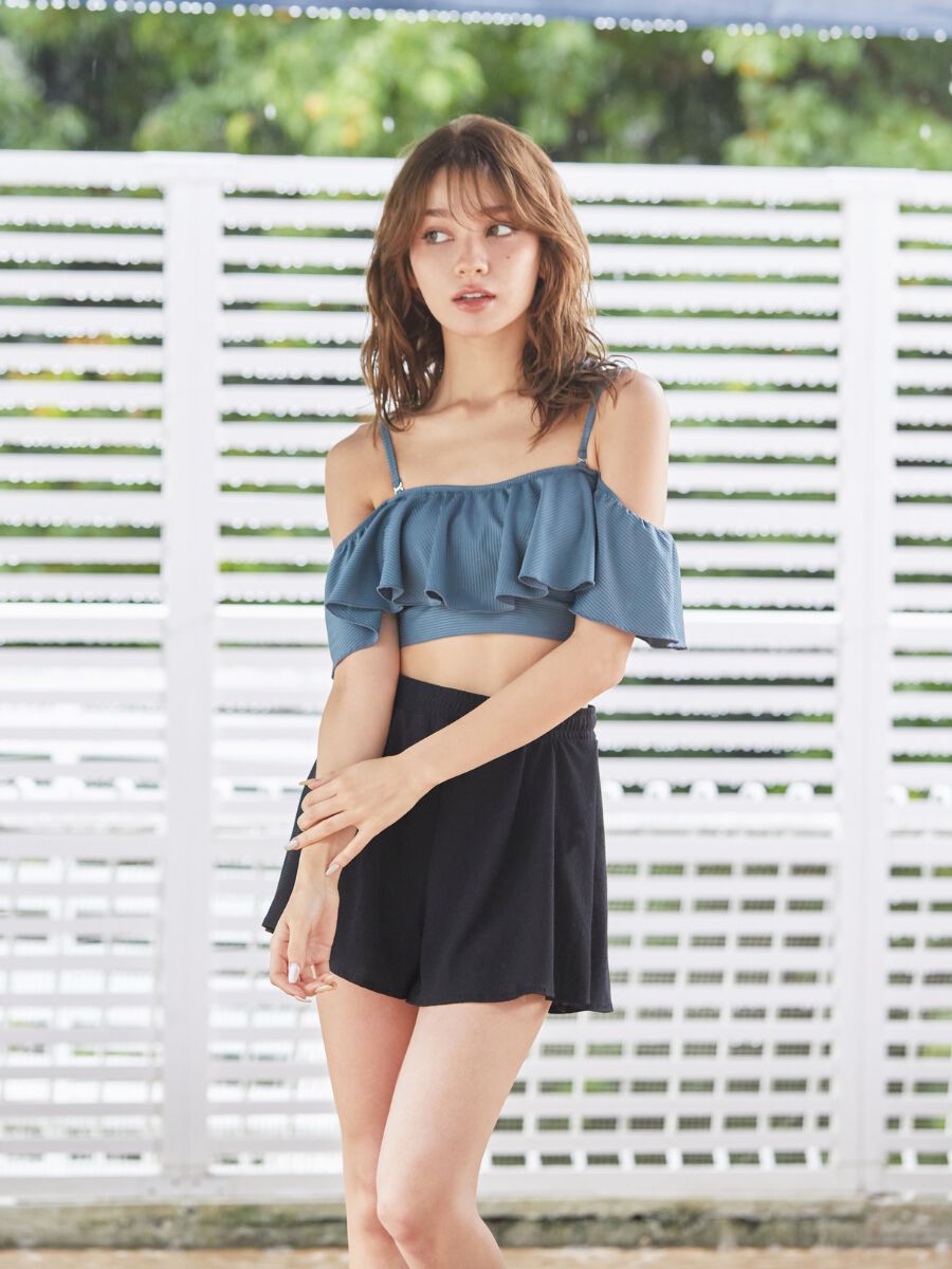 PEAK&PINE「無地オフショルダーワンピ見えビキニ」|ビキニ|