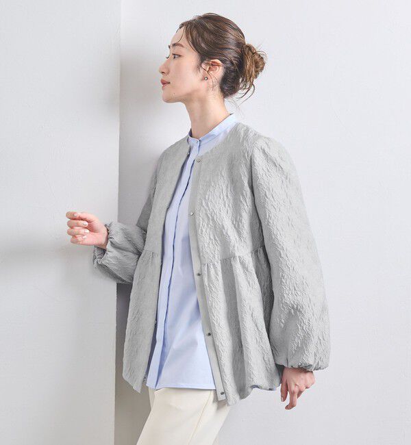 UNITED ARROWS「ツートーン ジャガード ブルゾン ジャケット」|ノーカラージャケット|