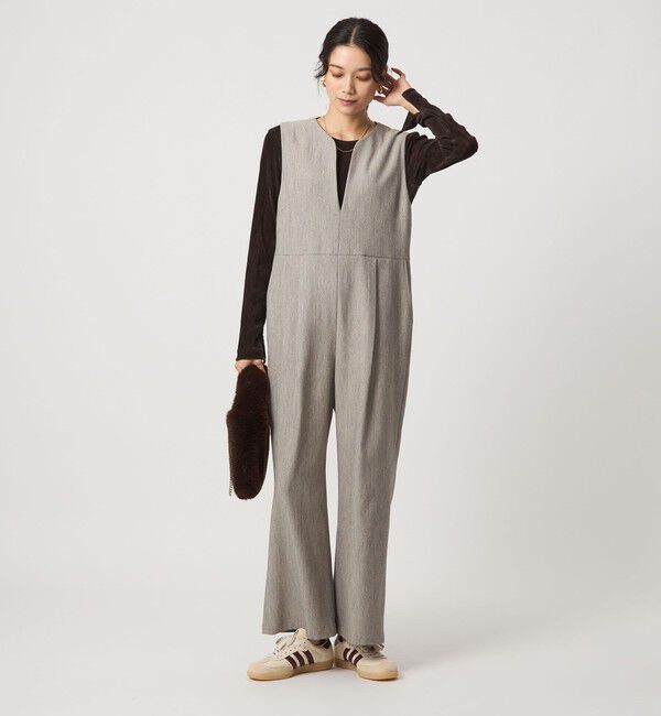 UNITED ARROWS green label relaxing「［size SHORT/TALLあり］ツイードライク キーネック オールインワン」|オールインワン|