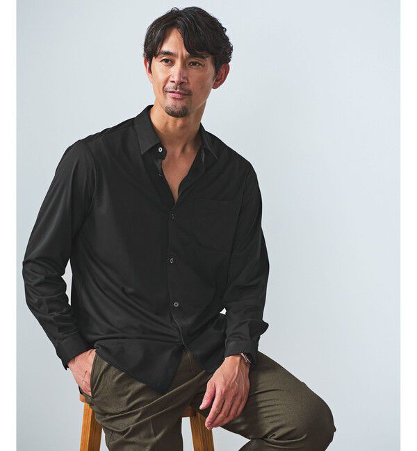 UNITED ARROWS green label relaxing「【WEB限定】JUST fit トリコット ドレープ シャツ」|シャツ・ブラウス|BLACK