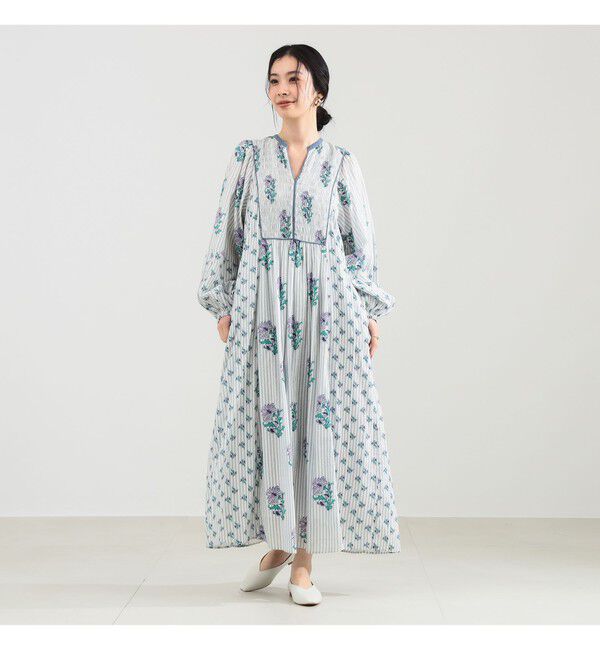 Demi-Luxe BEAMS 「ne Quittez pas / コットンジャカード リリープリント ワンピース」|ワンピース|GREY