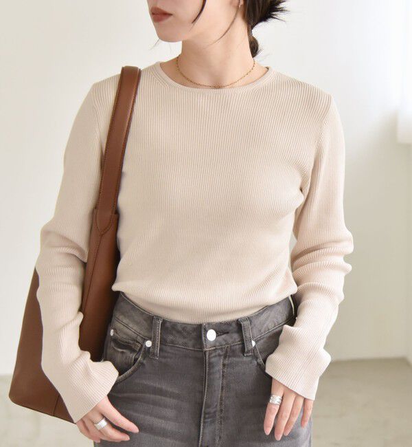 quaranciel「quaranciel:〈手洗い可能〉コットン リブ クルーネック ニット」|ニット・セーター|ナチュラル