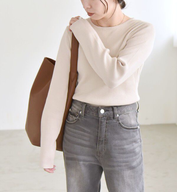 quaranciel「quaranciel:〈手洗い可能〉コットン リブ クルーネック ニット」|ニット・セーター|