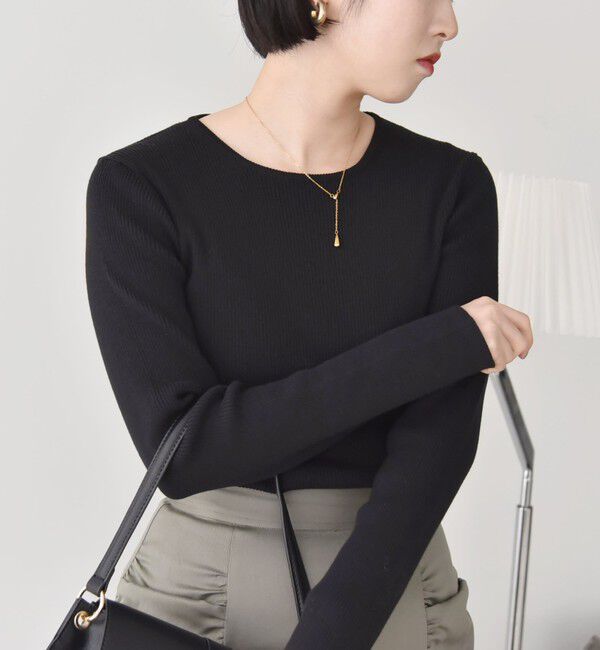 quaranciel「quaranciel:〈手洗い可能〉コットン リブ クルーネック ニット」|ニット・セーター|