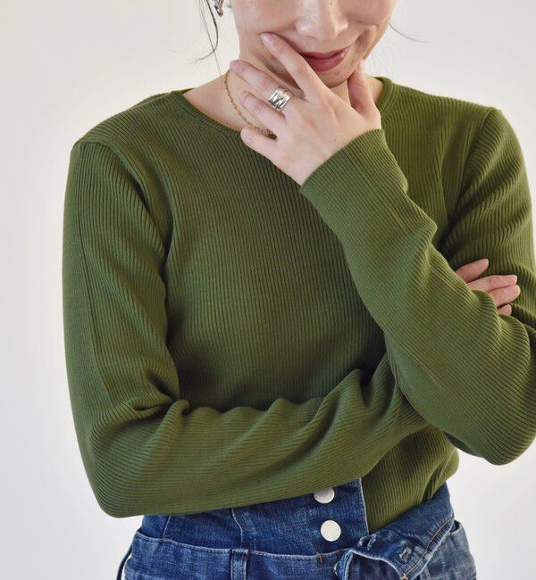 quaranciel「quaranciel:〈手洗い可能〉コットン リブ クルーネック ニット」|ニット・セーター|