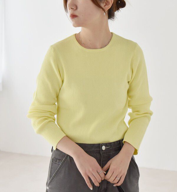 quaranciel「quaranciel:〈手洗い可能〉コットン リブ クルーネック ニット」|ニット・セーター|イエロー
