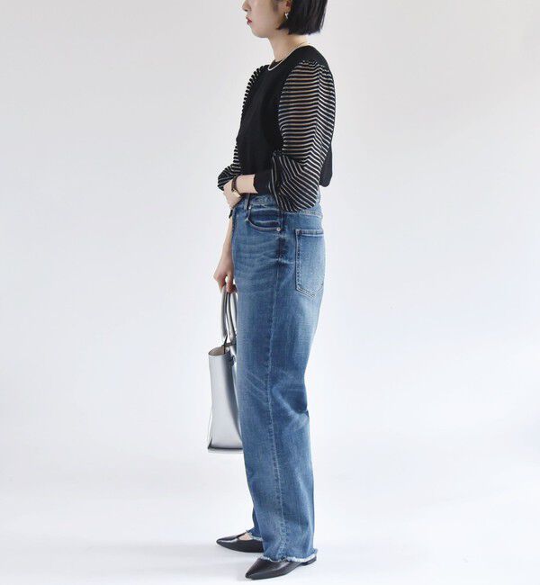 quaranciel「quaranciel:〈手洗い可能〉シアー ボーダー ボリュームスリーブ プルオーバー」|ニット・セーター|