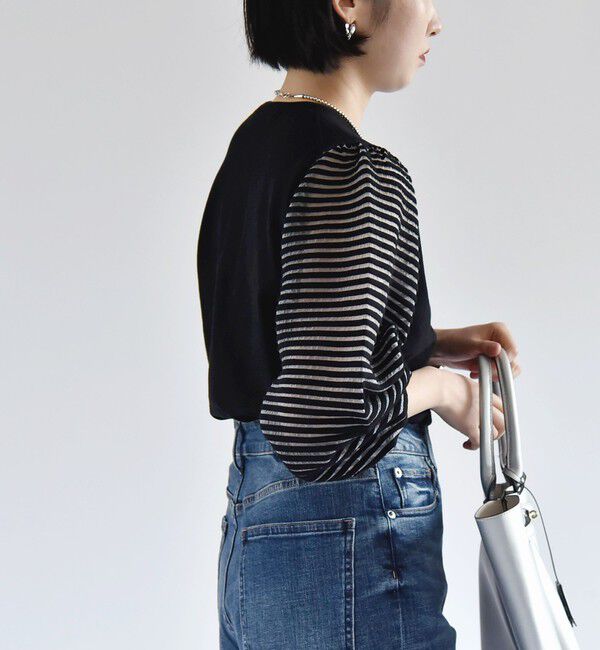 quaranciel「quaranciel:〈手洗い可能〉シアー ボーダー ボリュームスリーブ プルオーバー」|ニット・セーター|