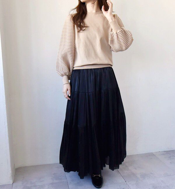 quaranciel「quaranciel:〈手洗い可能〉シアー ボーダー ボリュームスリーブ プルオーバー」|ニット・セーター|