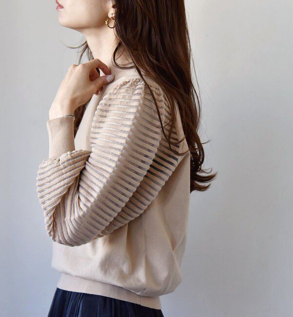 quaranciel「quaranciel:〈手洗い可能〉シアー ボーダー ボリュームスリーブ プルオーバー」|ニット・セーター|