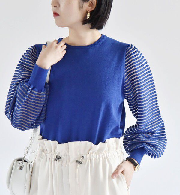 quaranciel「quaranciel:〈手洗い可能〉シアー ボーダー ボリュームスリーブ プルオーバー」|ニット・セーター|