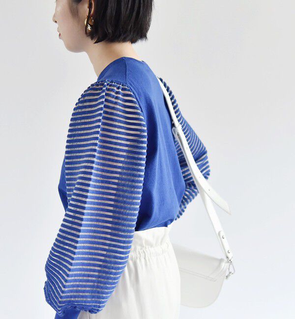 quaranciel「quaranciel:〈手洗い可能〉シアー ボーダー ボリュームスリーブ プルオーバー」|ニット・セーター|