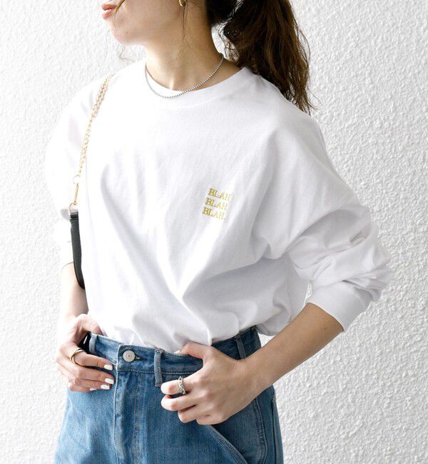 SHIPS any「【WEB限定】SHIPS any: BLAH BLAH BLAH.ワンポイント 刺繍 ルーズ Tシャツ (ロンT)◇」|Tシャツ・カットソー|ライトホワイト
