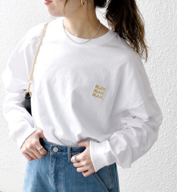 SHIPS any「【WEB限定】SHIPS any: BLAH BLAH BLAH.ワンポイント 刺繍 ルーズ Tシャツ (ロンT)◇」|Tシャツ・カットソー|