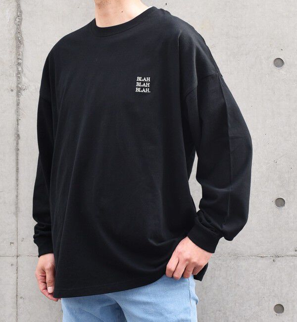 SHIPS any「【WEB限定】SHIPS any: BLAH BLAH BLAH.ワンポイント 刺繍 ルーズ Tシャツ (ロンT)◇」|Tシャツ・カットソー|ブラック