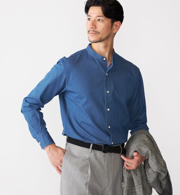 SHIPS「SHIPS: ウォッシュド デニム バンドカラーシャツ」|シャツ・ブラウス|