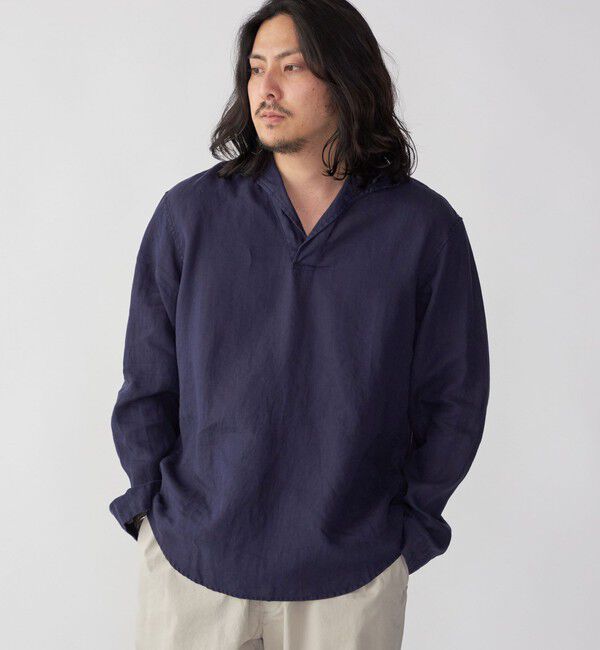 SHIPS「SHIPS: リネン ロングスリーブ カプリ シャツ」|シャツ・ブラウス|ネイビー
