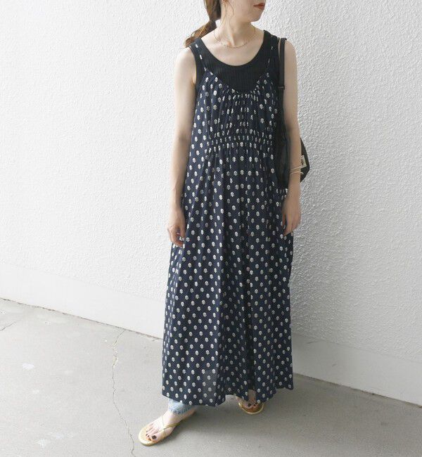 SHIPS any「SHIPS any:〈洗濯機可能〉グリッター プリント ギャザー キャミ ワンピース」|ワンピース|ネイビー