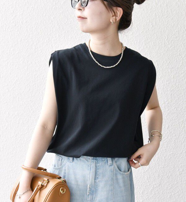 SHIPS any「SHIPS any:〈抗菌防臭/洗濯機可能〉USAコットン ラウンドヘム ノースリーブ TEE」|Tシャツ・カットソー|