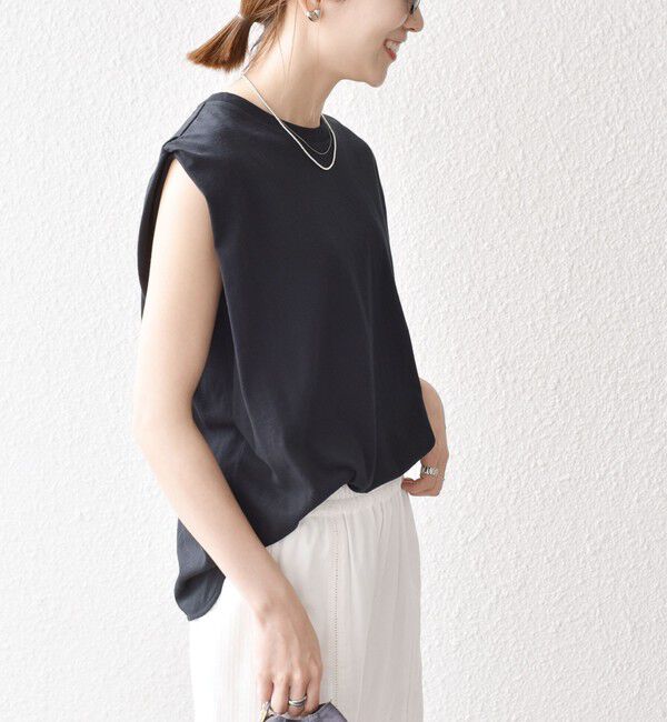 SHIPS any「SHIPS any:〈抗菌防臭/洗濯機可能〉USAコットン ラウンドヘム ノースリーブ TEE」|Tシャツ・カットソー|