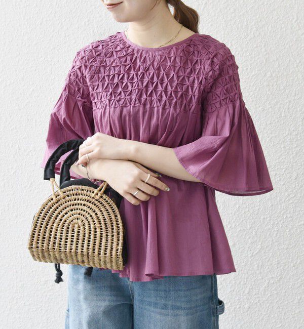 SHIPS any「SHIPS any:〈洗濯機可能〉ハンドスモッキング コットン フレア ブラウス」|シャツ・ブラウス|