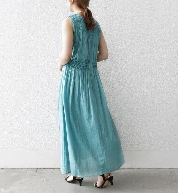 SHIPS any「【WEB限定】SHIPS any: ハンドスモッキング  コットン フレア ノースリーブ ワンピース」|ワンピース|