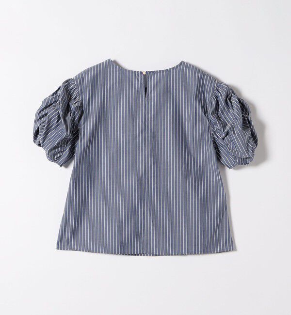 quaranciel「quaranciel:〈手洗い可能〉ギャザー ハーフスリーブ ストライプ ブラウス」|シャツ・ブラウス|
