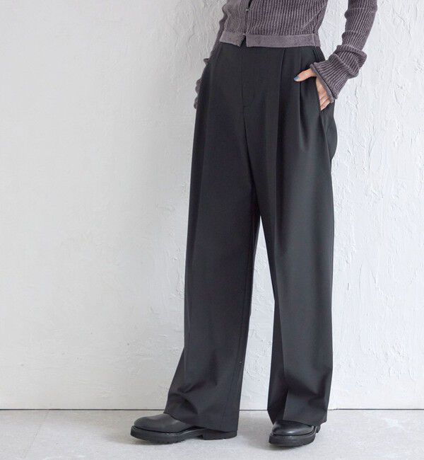 SHIPS for women「Wai＋:〈手洗い可能〉ウール混 2タック スラックス」|スラックス|ブラック