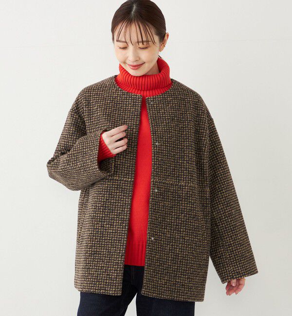 SHIPS Colors 「SHIPS Colors: スライバー ボンディング ノーカラー コート」|ノーカラーコート|ブラウン