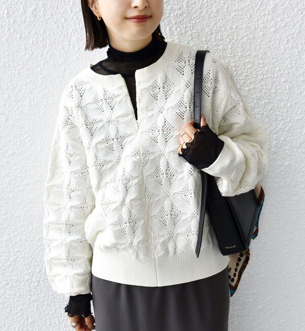 SHIPS for women「《一部予約》【WEB限定】〈洗濯機可能〉2WAY フラワー ジャカード ハーフ ジップ プルオーバー」|ニット・セーター|