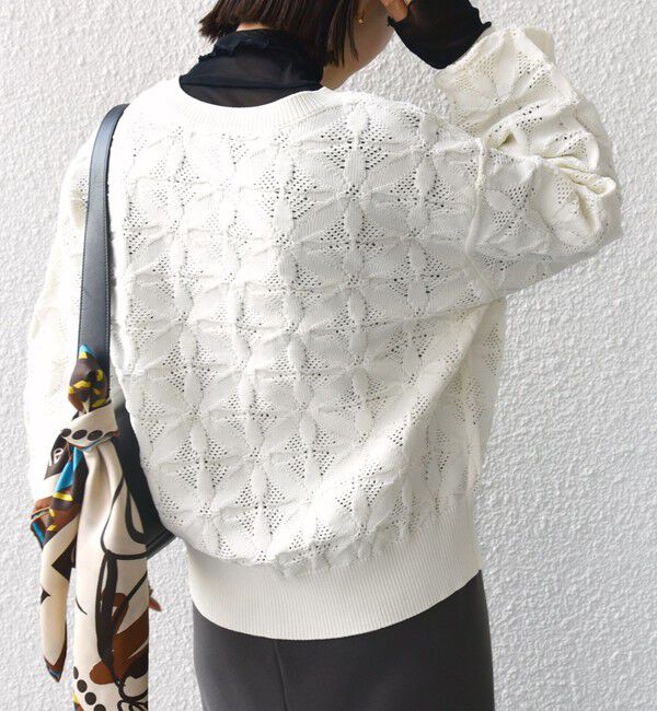 SHIPS for women「《一部予約》【WEB限定】〈洗濯機可能〉2WAY フラワー ジャカード ハーフ ジップ プルオーバー」|ニット・セーター|