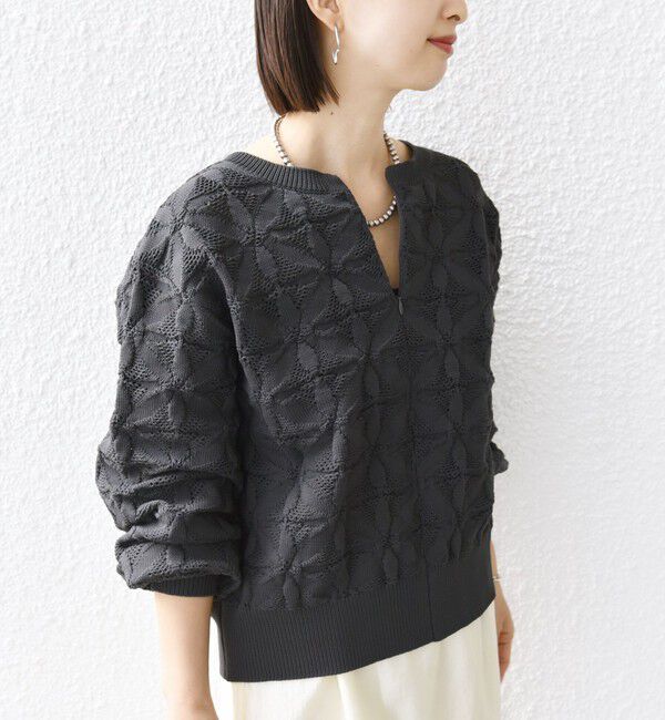 SHIPS for women「《一部予約》【WEB限定】〈洗濯機可能〉2WAY フラワー ジャカード ハーフ ジップ プルオーバー」|ニット・セーター|