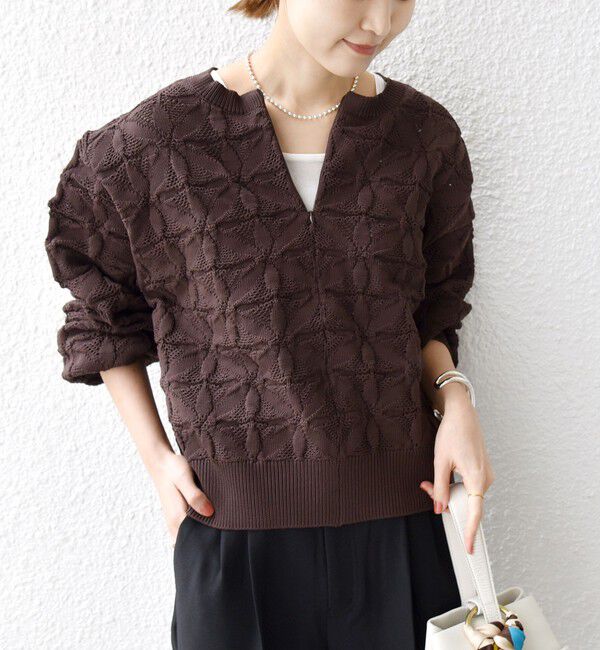 SHIPS for women「《一部予約》【WEB限定】〈洗濯機可能〉2WAY フラワー ジャカード ハーフ ジップ プルオーバー」|ニット・セーター|