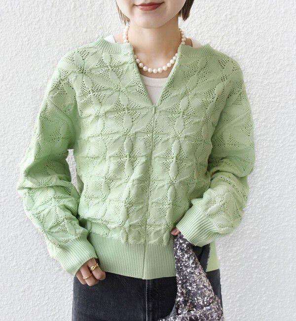 SHIPS for women「《一部予約》【WEB限定】〈洗濯機可能〉2WAY フラワー ジャカード ハーフ ジップ プルオーバー」|ニット・セーター|