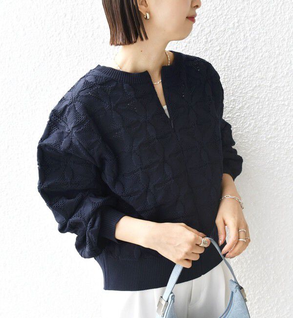 SHIPS for women「《一部予約》【WEB限定】〈洗濯機可能〉2WAY フラワー ジャカード ハーフ ジップ プルオーバー」|ニット・セーター|