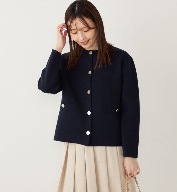 SHIPS Colors 「SHIPS Colors:〈手洗い可能〉セッケツ ノーカラー カーディガン◇」|カーディガン|ネイビー