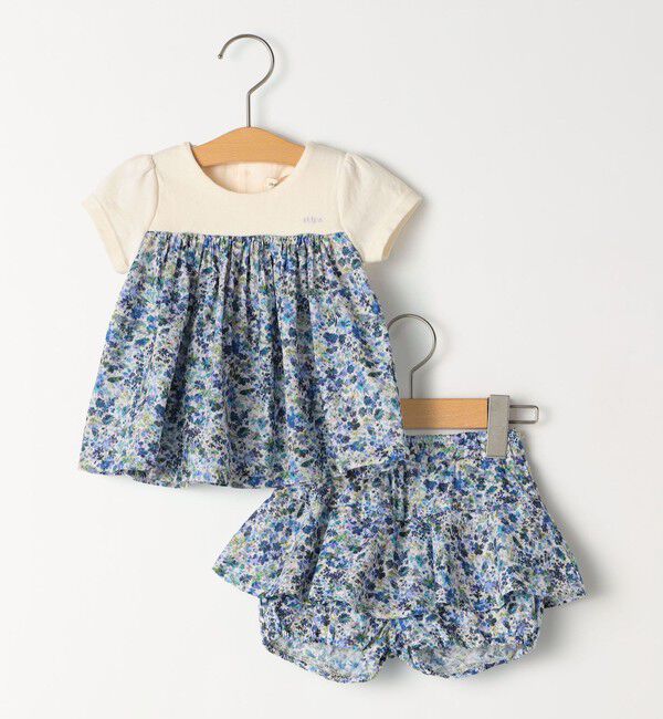 SHIPS KIDS「SHIPS KIDS:70～80cm / フラワー 半袖 セット ロンパース」|ロンパース|ブルー系