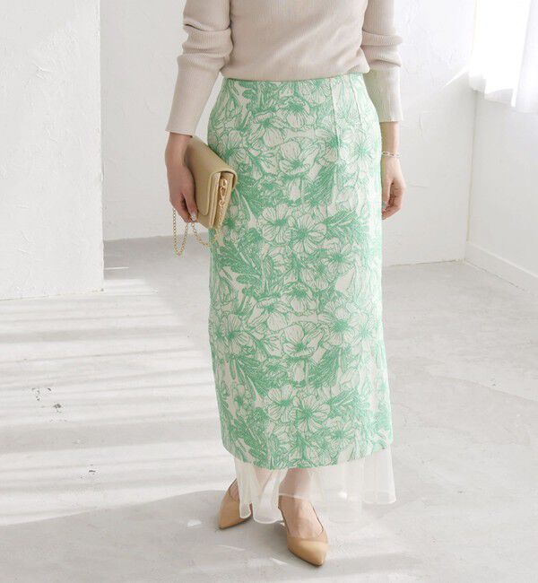 quaranciel「quaranciel: フラワー ジャカード レイヤード オーガンジー タイト スカート」|スカート|