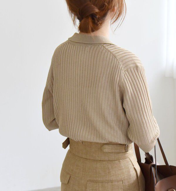 quaranciel「quaranciel:〈手洗い可能〉シアー ラメ ポロ リブ ニット プルオーバー」|ニット・セーター|