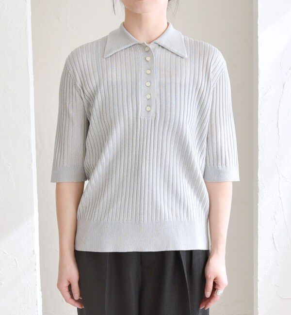 quaranciel「quaranciel:〈手洗い可能〉シアー ラメ ポロ リブ ニット プルオーバー」|ニット・セーター|